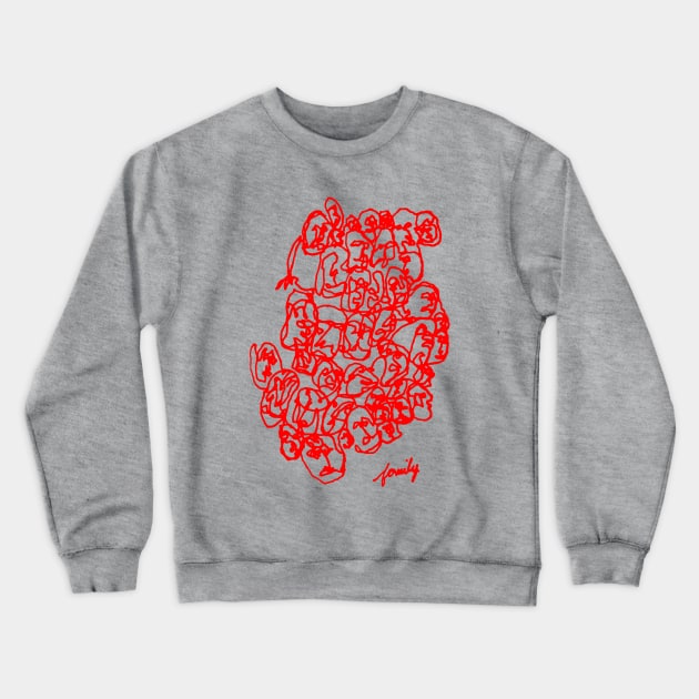 Family Line Drawing Art Red Print Crewneck Sweatshirt by terrybain